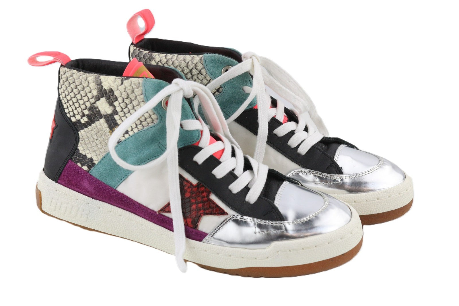GOLDEN GOOSE Noah Women Trainers EU39 Multicolour Snake Leather High-Top Laced