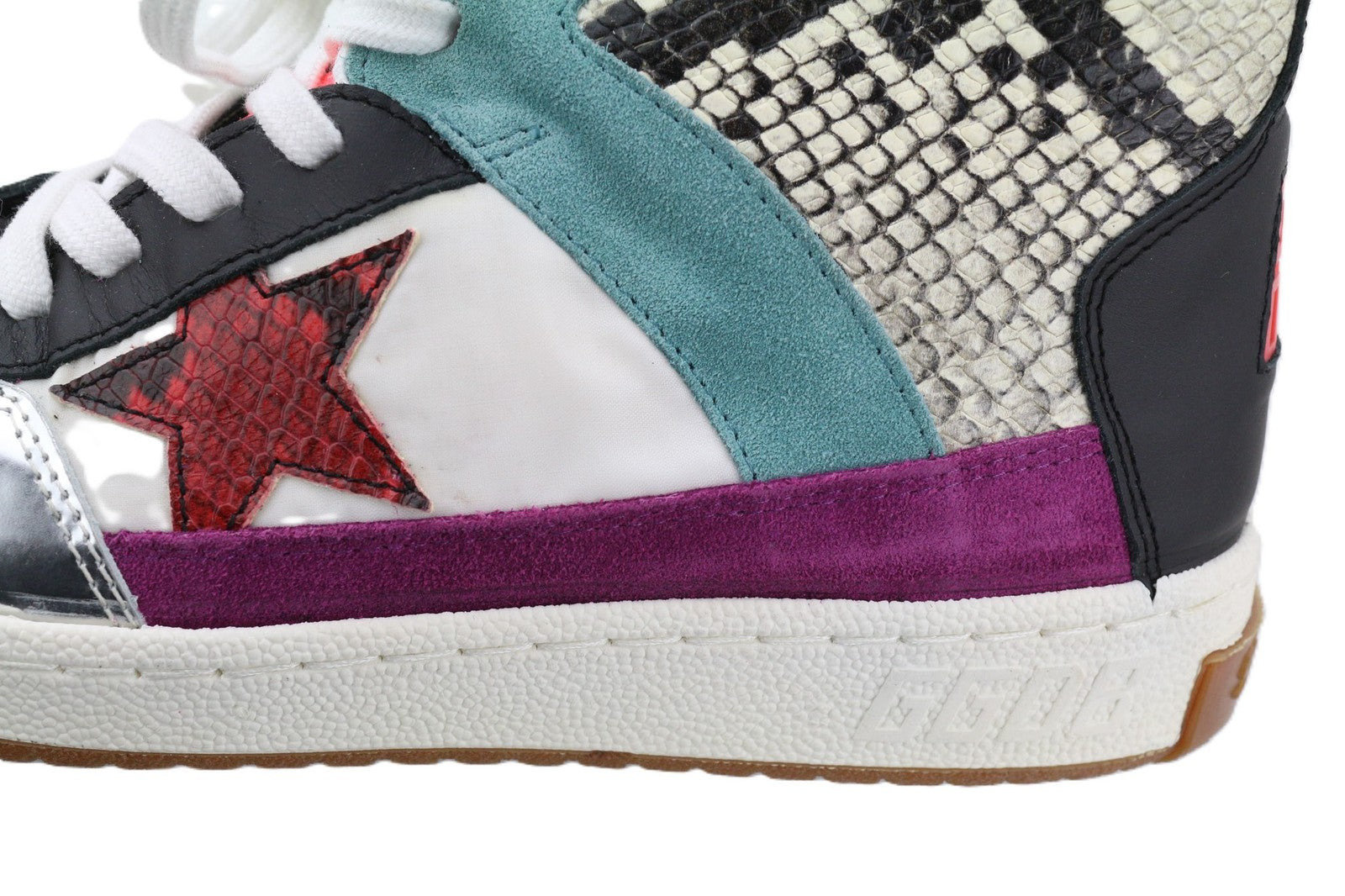 GOLDEN GOOSE Noah Women Trainers EU39 Multicolour Snake Leather High-Top Laced