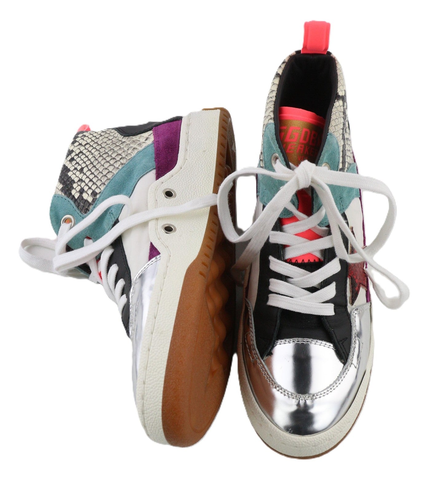 GOLDEN GOOSE Noah Women Trainers EU39 Multicolour Snake Leather High-Top Laced