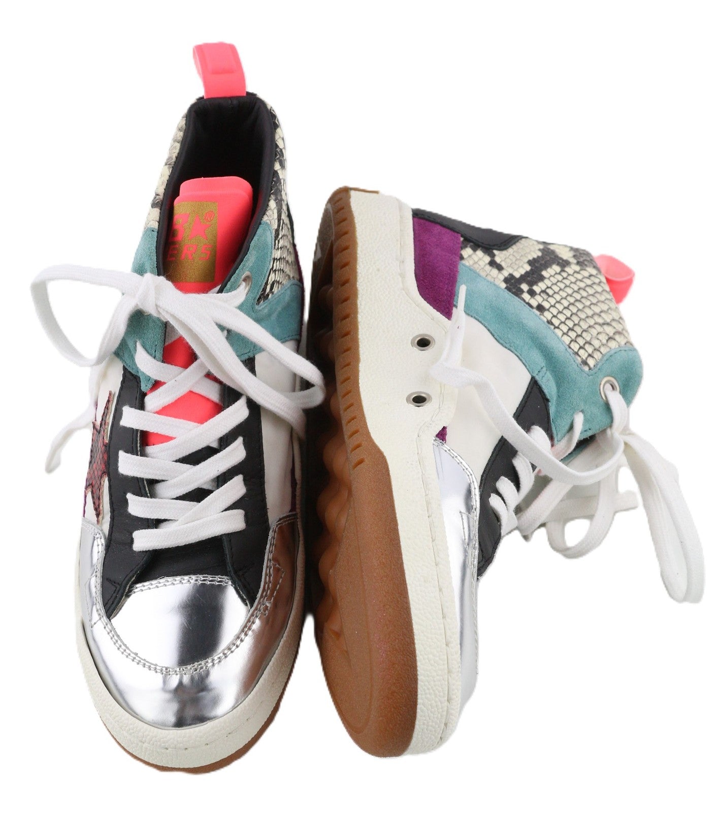 GOLDEN GOOSE Noah Women Trainers EU39 Multicolour Snake Leather High-Top Laced