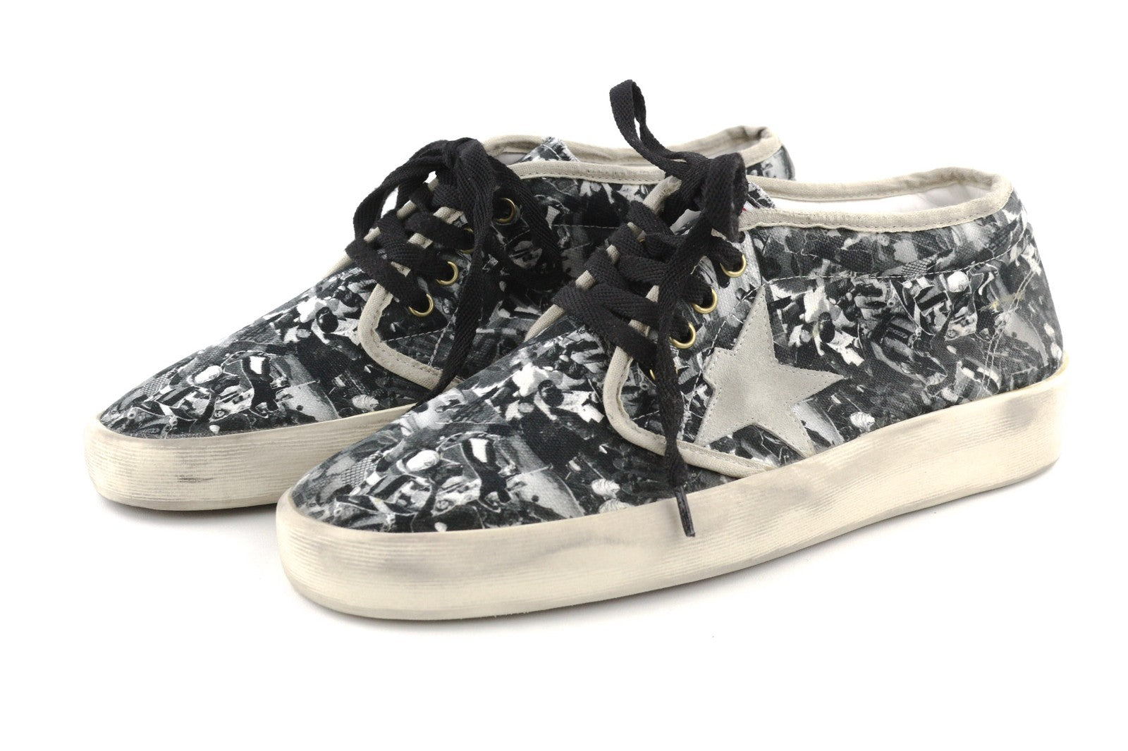 GOLDEN GOOSE Walk Men Trainers EU43 Grey Pattern Aged Casual Lace-Up