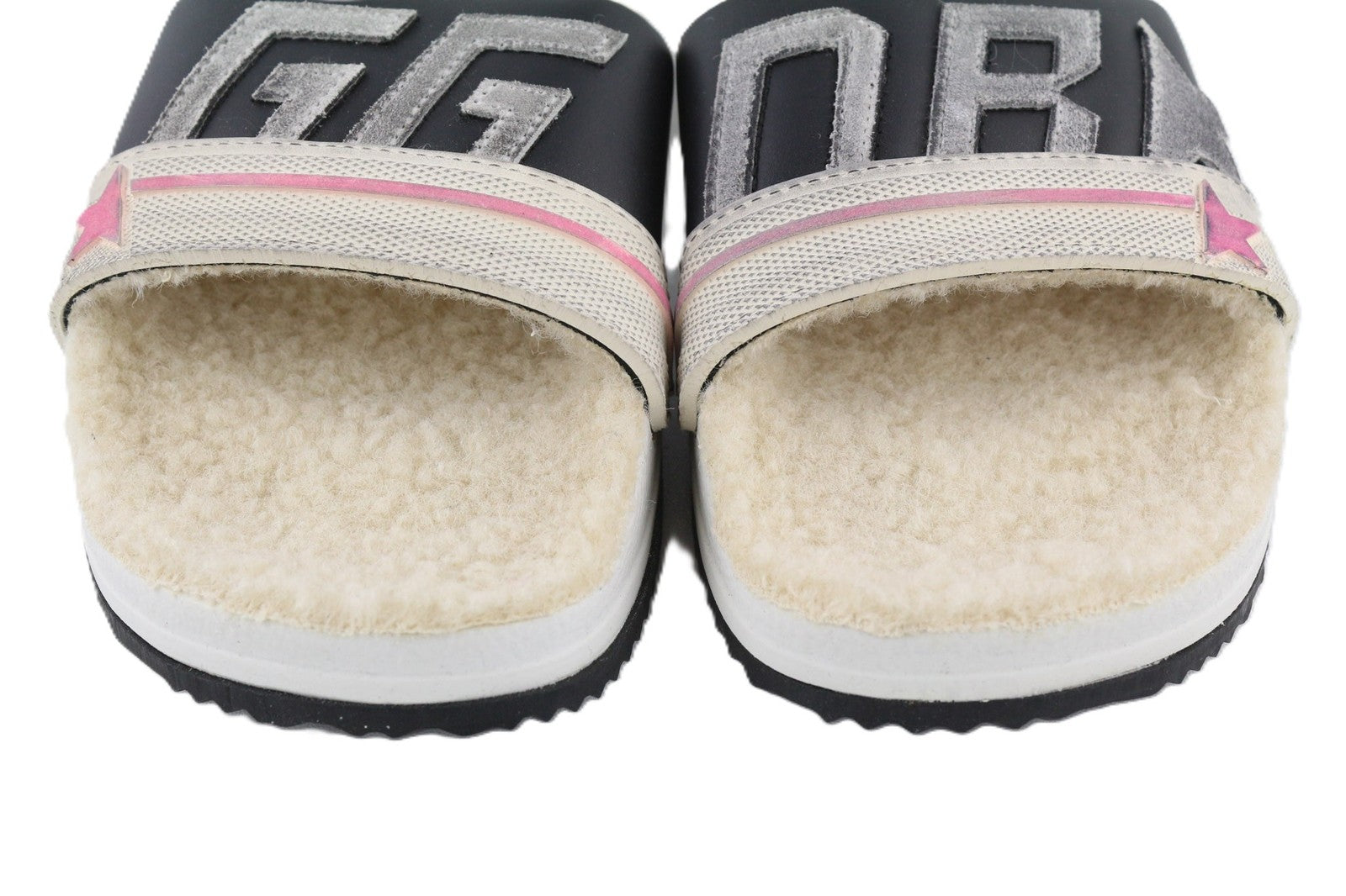 GOLDEN GOOSE Poolstar Women Slippers EU39 White Beige Faux Fur Slip-On Style