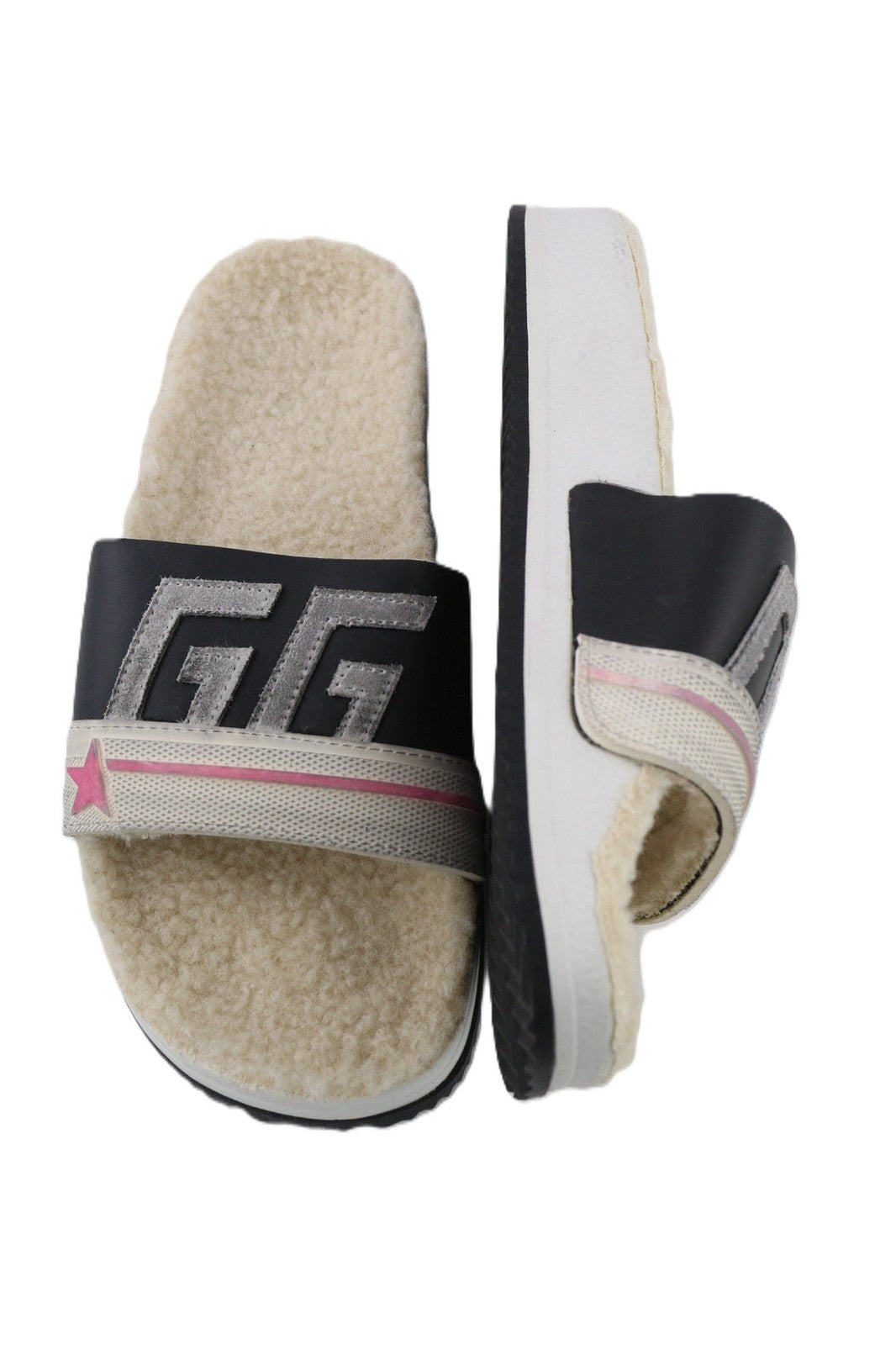 GOLDEN GOOSE Poolstar Women Slippers EU39 White Beige Faux Fur Slip-On Style