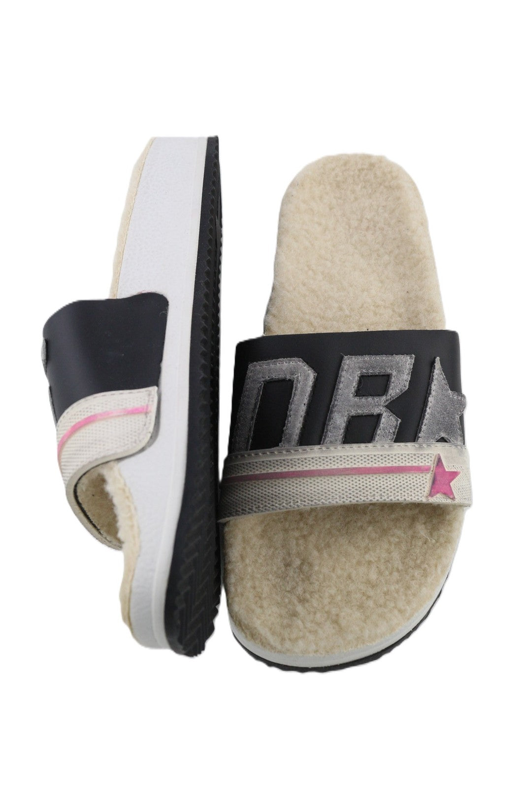 GOLDEN GOOSE Poolstar Women Slippers EU39 White Beige Faux Fur Slip-On Style