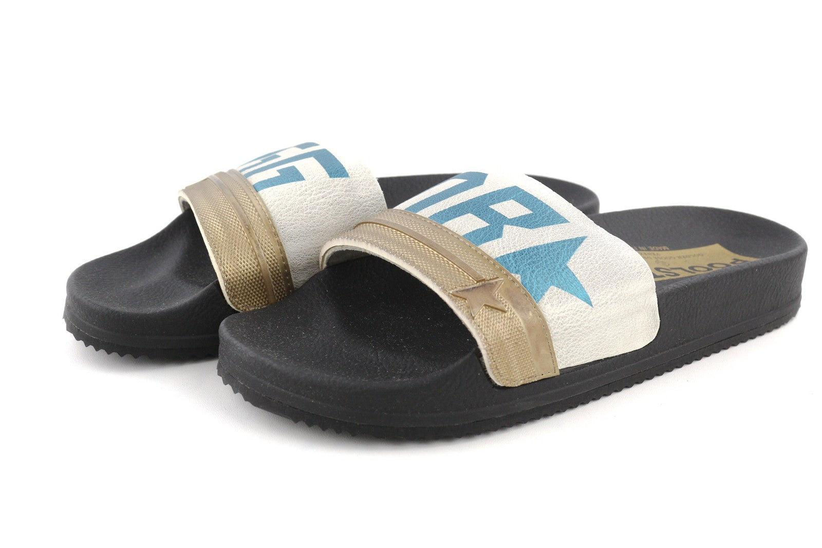 GOLDEN GOOSE Poolstar Women Slippers EU39 Black White Slip-On Summer Pair