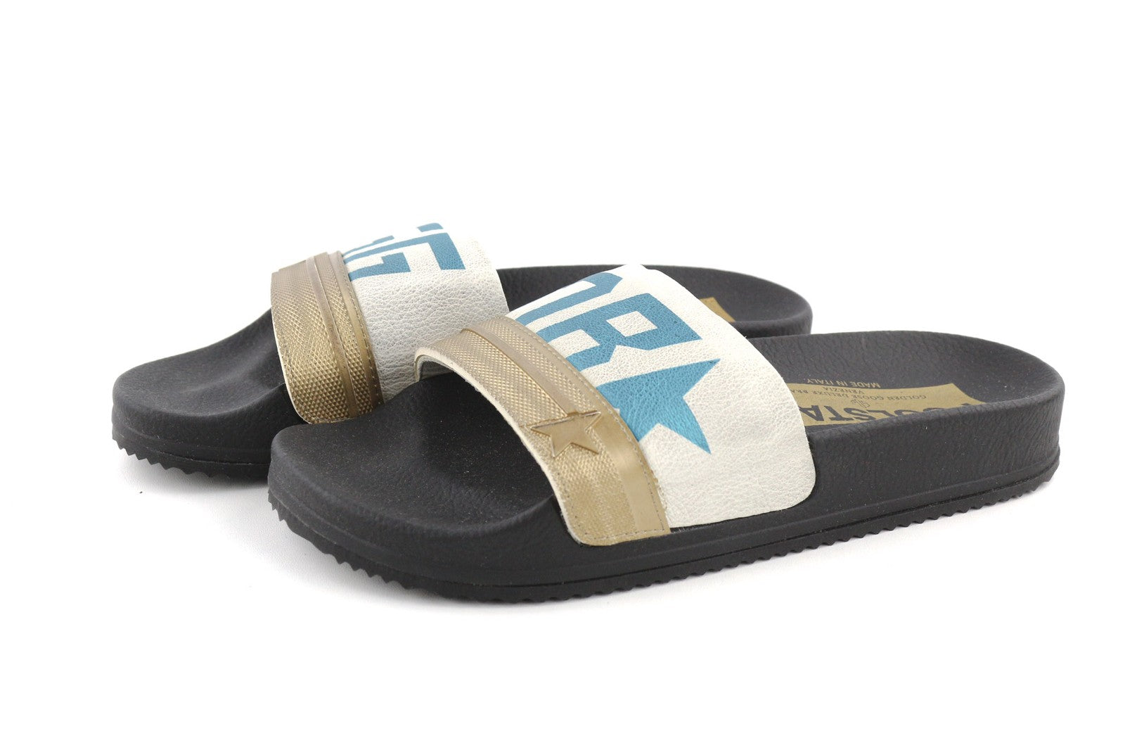 GOLDEN GOOSE Poolstar Women Slippers EU39 Black White Slip-On Leisure Style