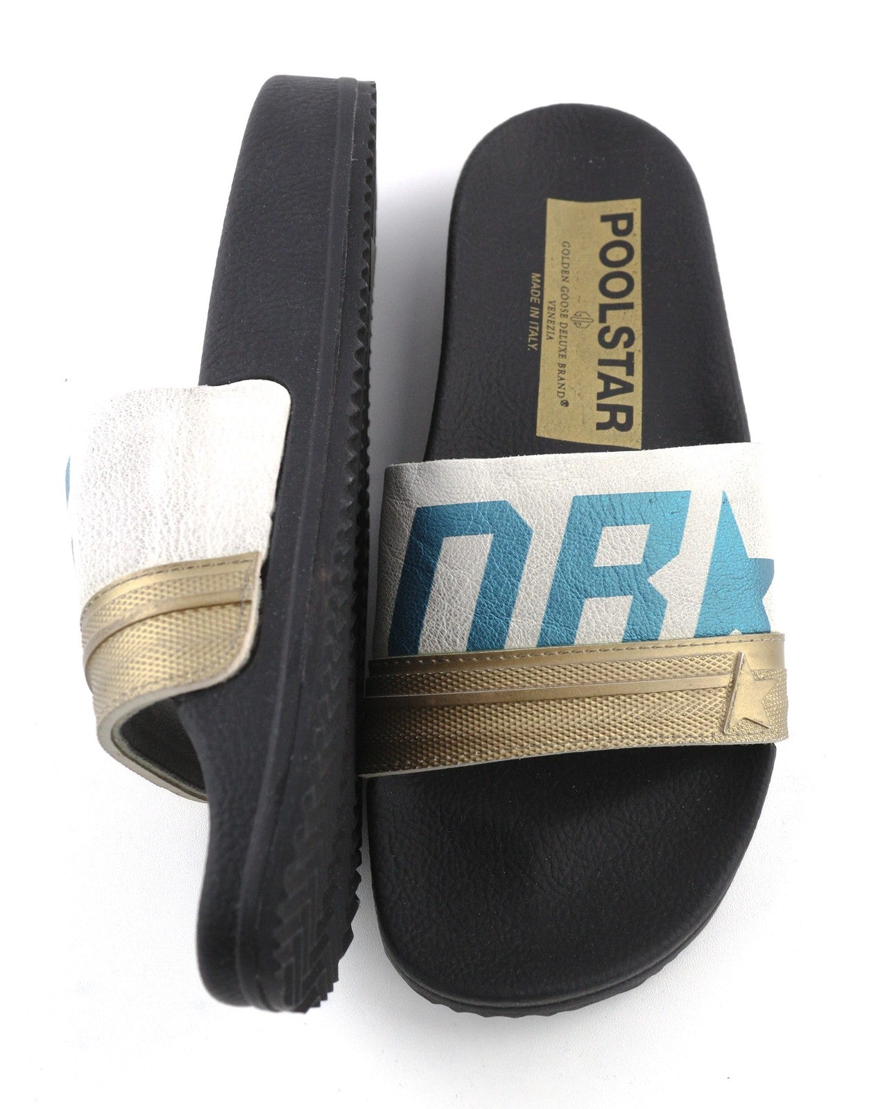 GOLDEN GOOSE Poolstar Women Slippers EU39 Black White Slip-On Leisure Style