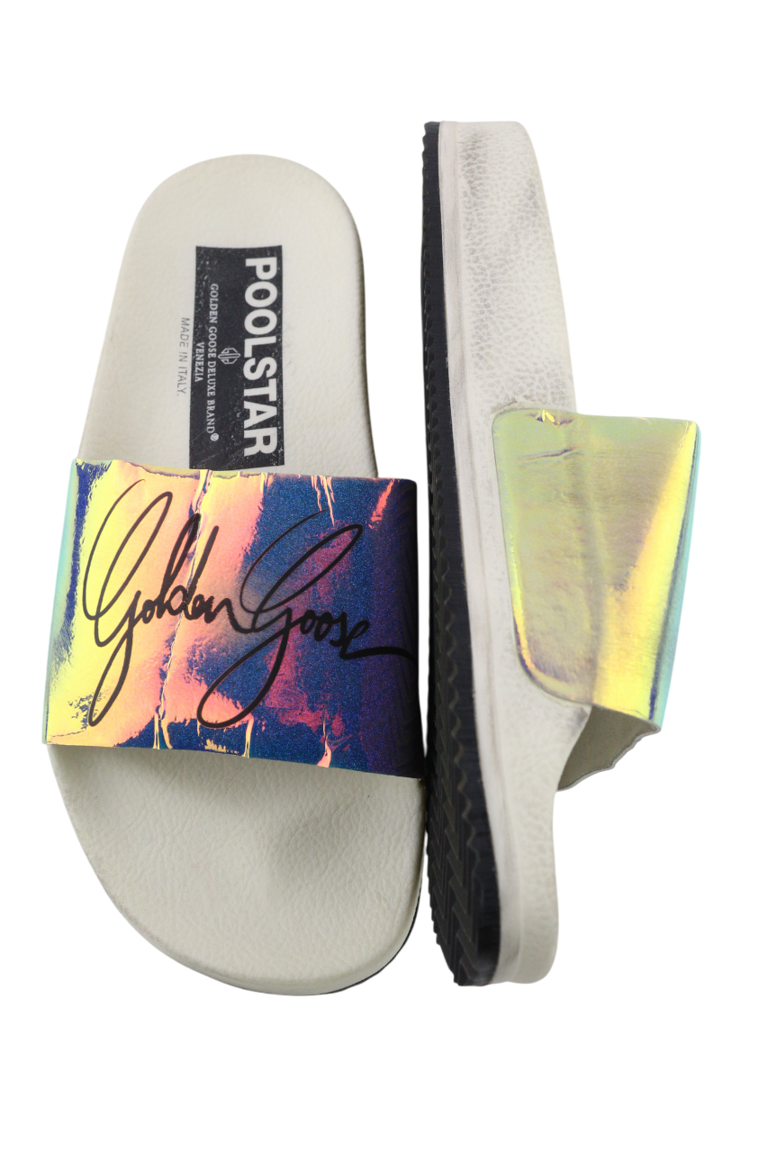 GOLDEN GOOSE Poolstar Women Slippers EU39 Shiny White Slip-On Summer Style