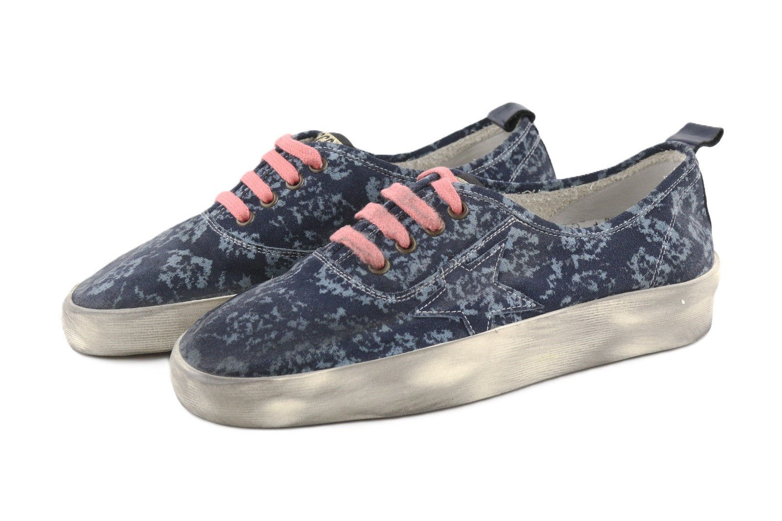 GOLDEN GOOSE California Women Trainers EU39 Blue Aged Pattern Laced Low-Top