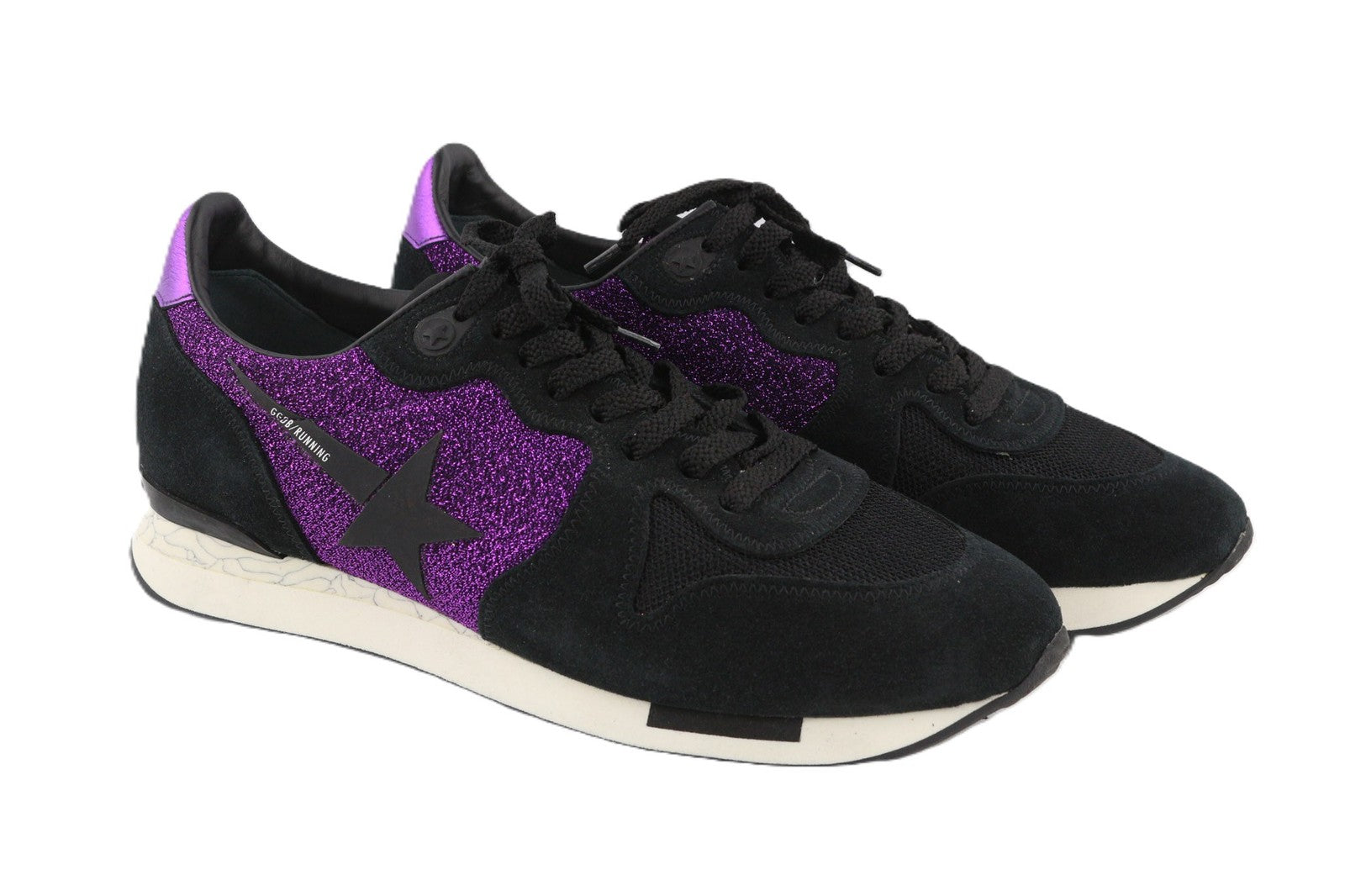 GOLDEN GOOSE Running Women Trainers EU39 Purple Black Leather Shiny Sneaker