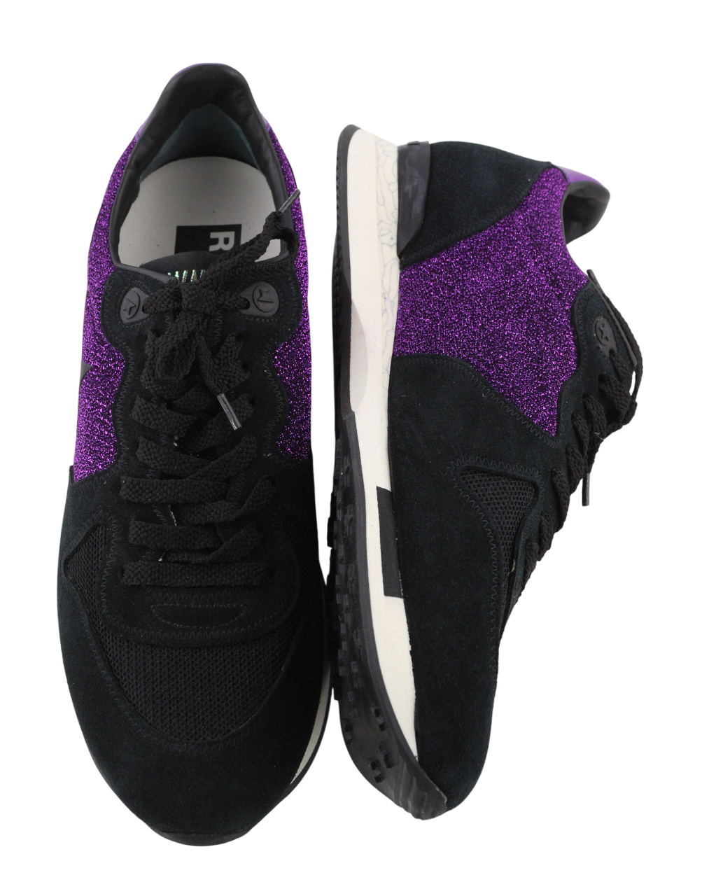 „GOLDEN GOOSE“ bėgimo bateliai moterims, 39 dydžio, violetiniai juodi, odiniai, blizgantys sportbačiai. 
