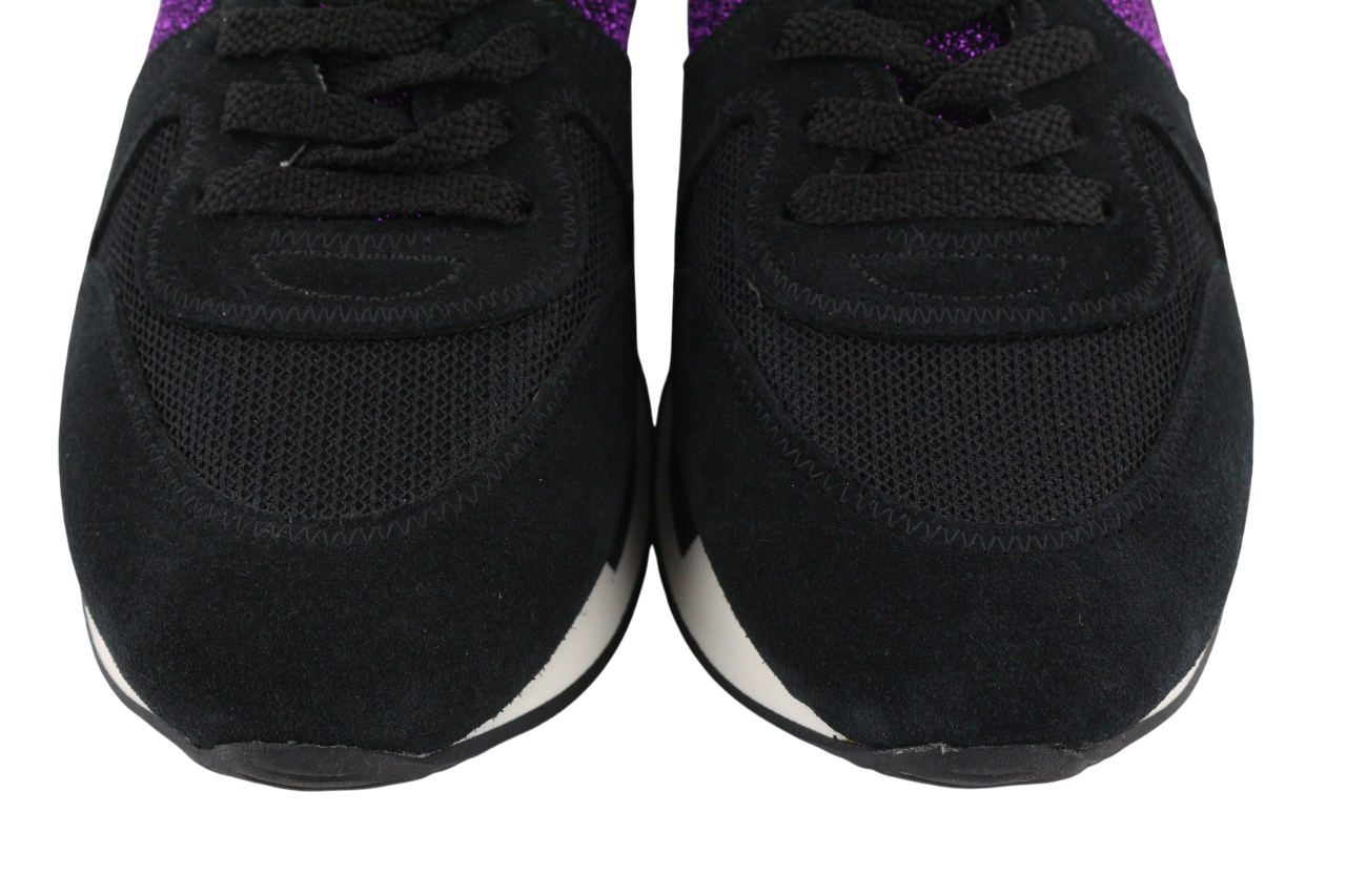 „GOLDEN GOOSE“ bėgimo bateliai moterims, 39 dydžio, violetiniai juodi, odiniai, blizgantys sportbačiai. 