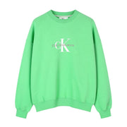 CALVIN KLEIN Men Sweatshirt L Green Crew Embroidered Logo Oversized Pullover