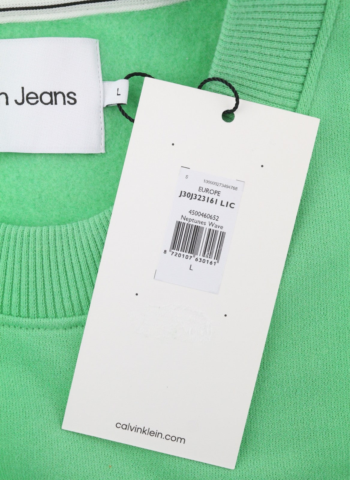 CALVIN KLEIN Men Sweatshirt L Green Crew Embroidered Logo Oversized Pullover