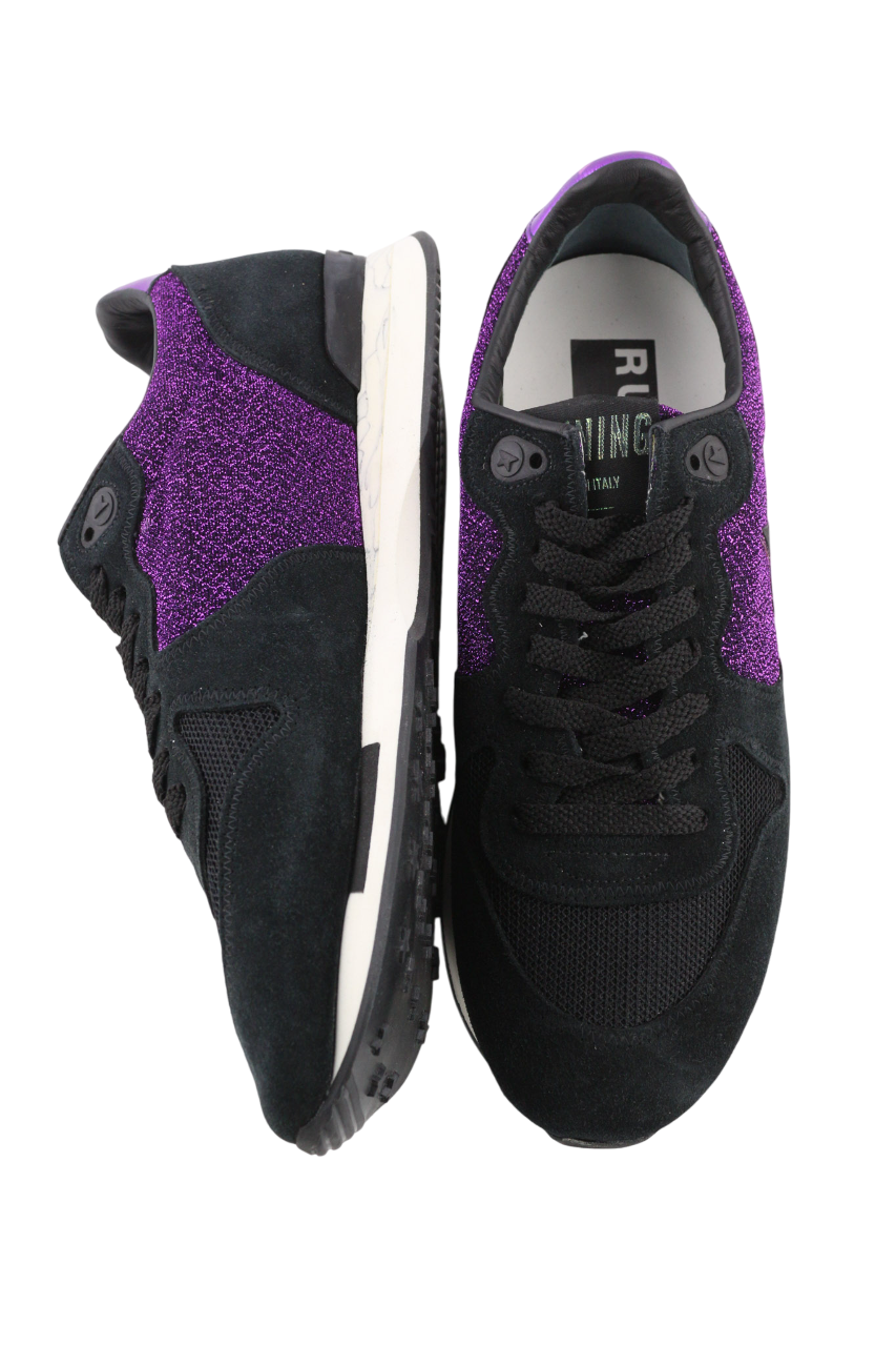 „GOLDEN GOOSE“ bėgimo bateliai moterims, 39 dydžio, violetiniai, juodi, odiniai, blizgantys, suvarstomi. 