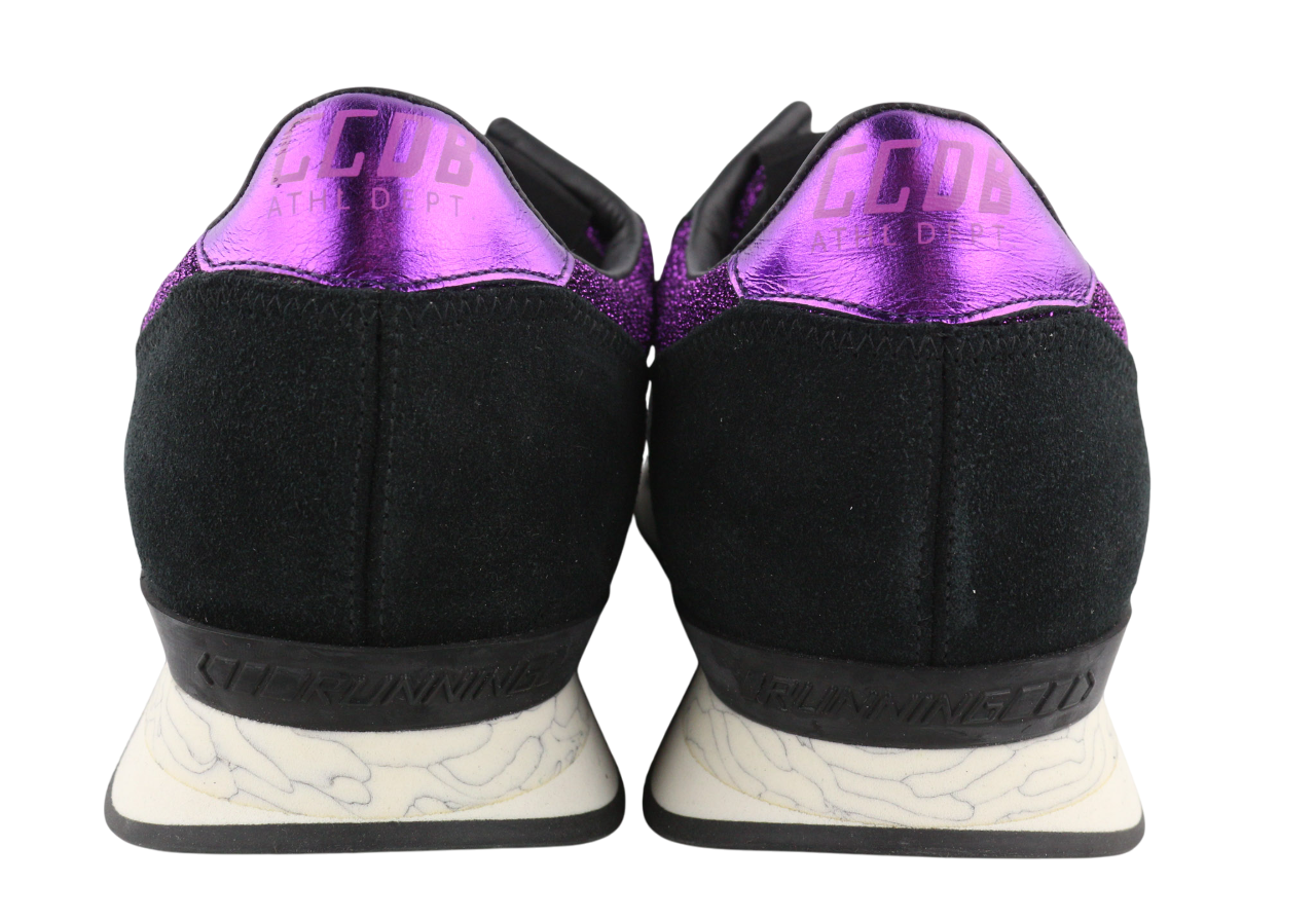 „GOLDEN GOOSE“ bėgimo bateliai moterims, 39 dydžio, violetiniai, juodi, odiniai, blizgantys, suvarstomi. 