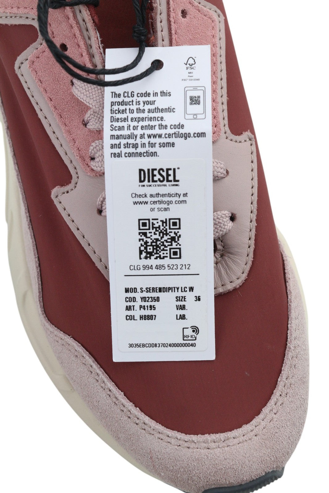 DIESEL S-Serendipity Women Trainers EU36 Pink Low Textile Laced Sneakers RRP150