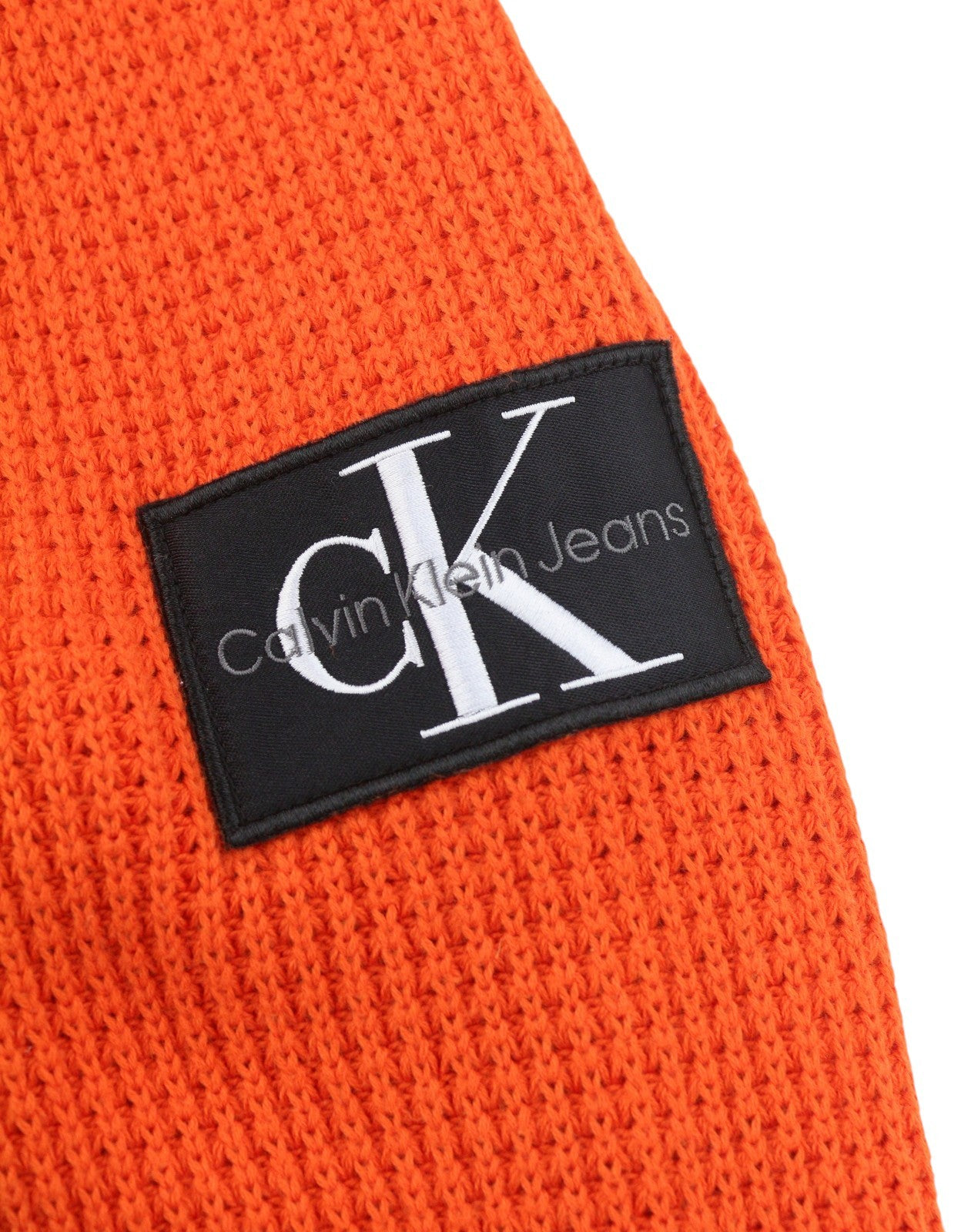 CALVIN KLEIN Men Jumper M Orange Cotton Knit Hooded Stretch Logo Pullover