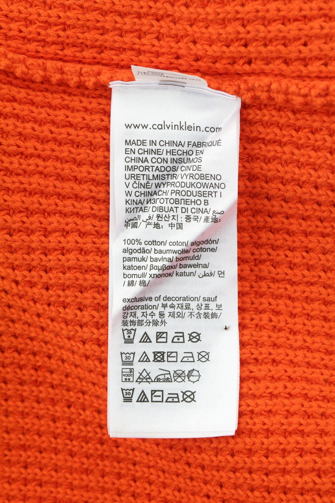 CALVIN KLEIN Men Jumper M Orange Cotton Knit Hooded Stretch Logo Pullover