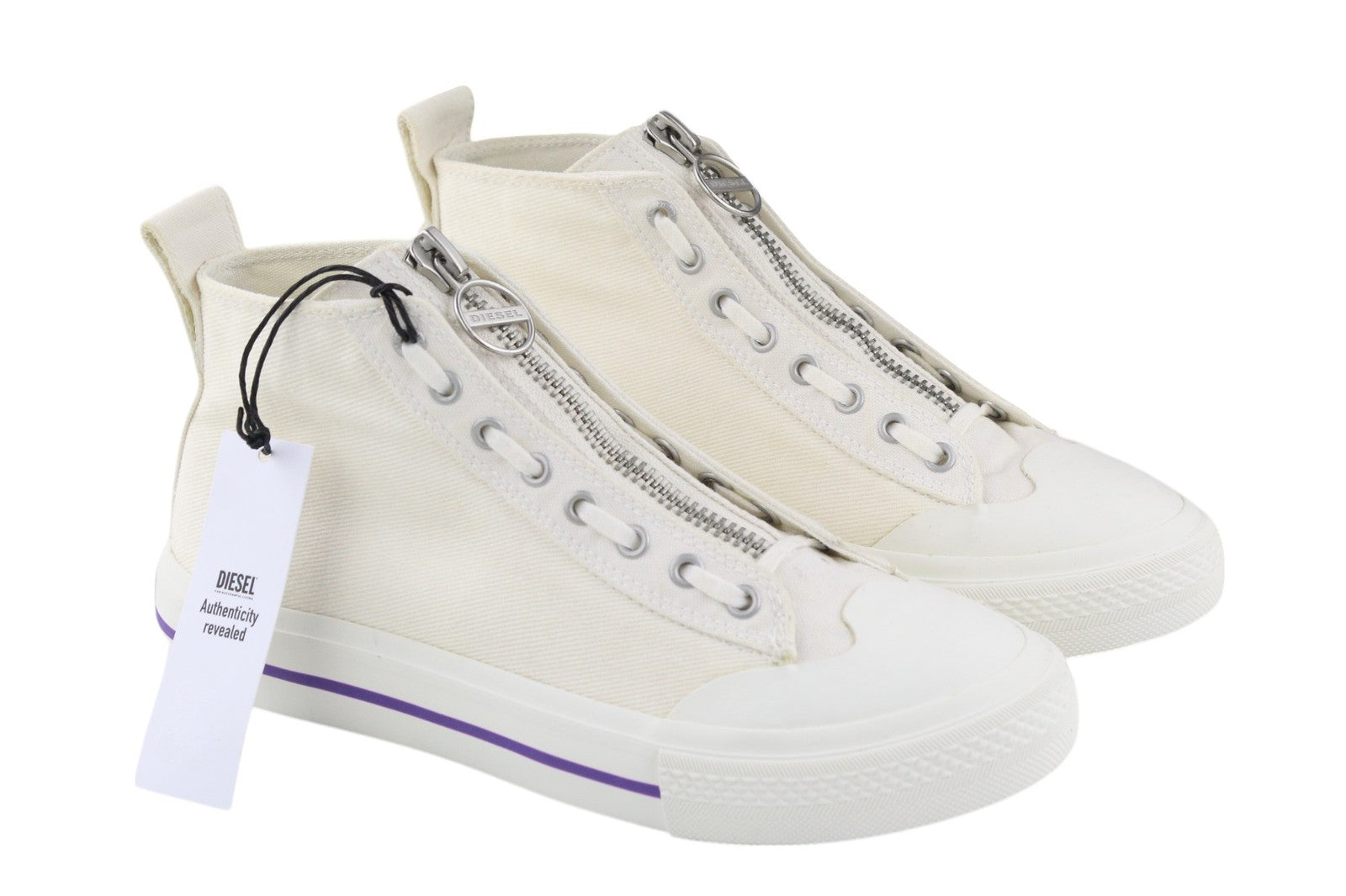 DIESEL S-Astico Women Trainers EU39 White High-Top Laced Zipped RRP180