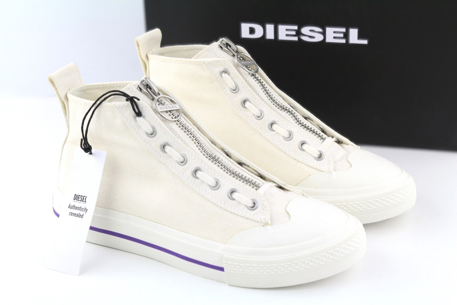 DIESEL S-Astico Women Trainers EU39 White High-Top Laced Zipped RRP180