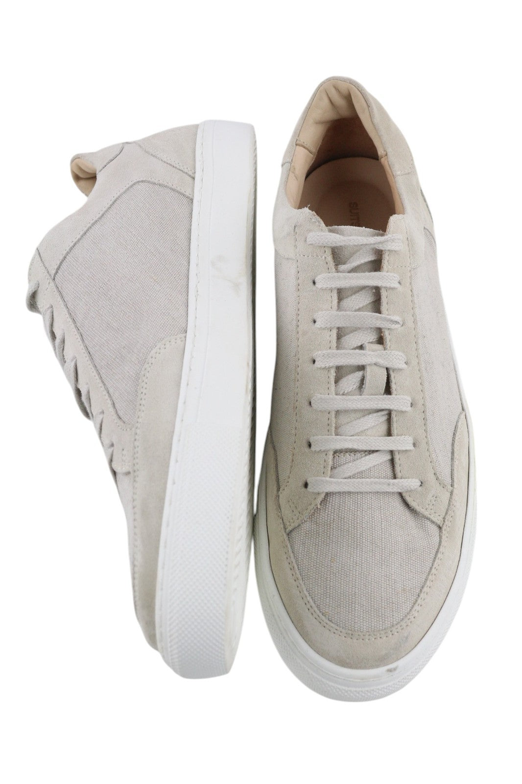 SUITSUPPLY Men Shoes EU46 Light Grey Textile Leather Low Laced Casual