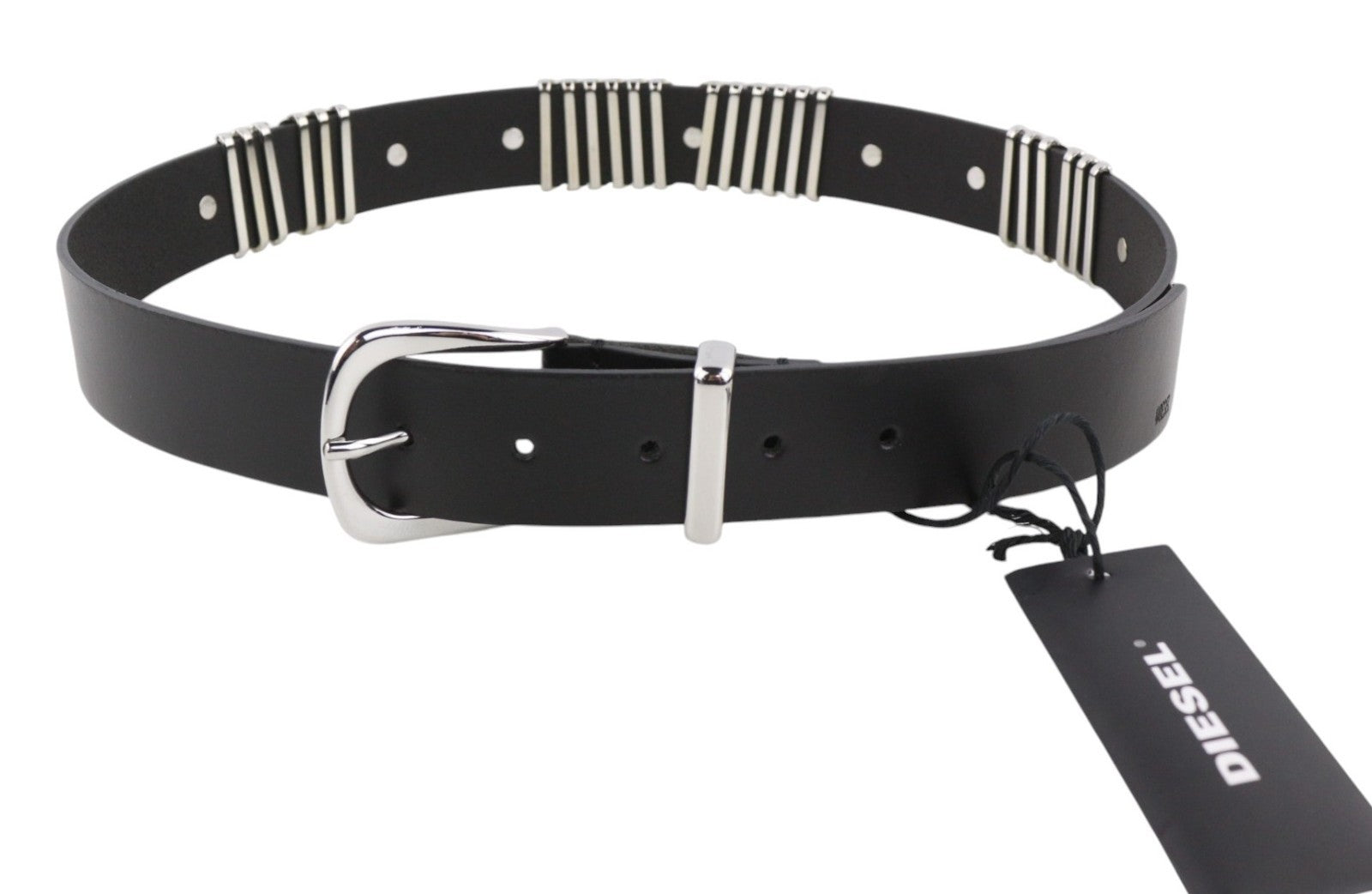 DIESEL D-Burny Women Belt 90 cm Black Leather Detailed Buckled RRP180