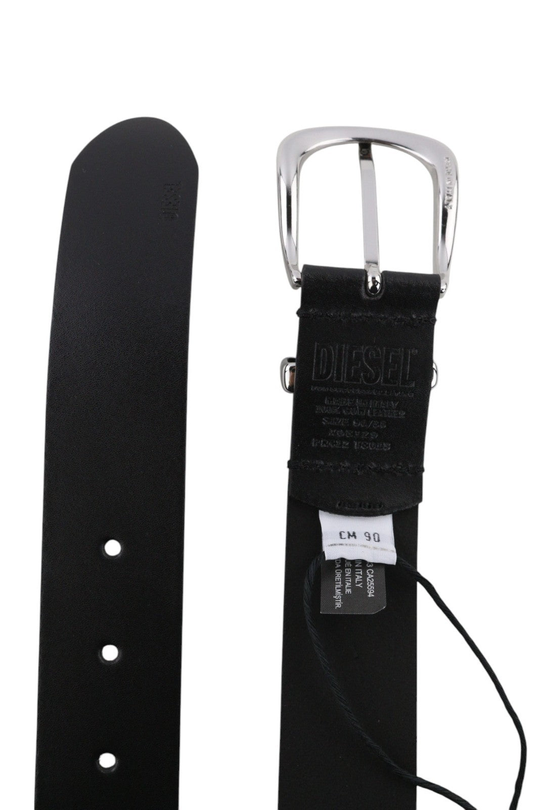 DIESEL D-Burny Women Belt 90 cm Black Leather Detailed Buckled RRP180