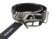 DIESEL D-Burny Women Belt 85 cm Black Leather Detailed Metal Buckle RRP180
