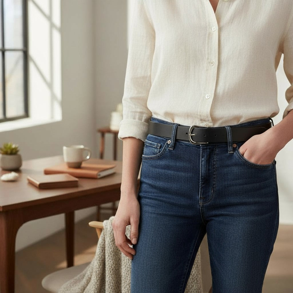 DIESEL D-Burny Women Belt 85 cm Black Leather Detailed Metal Buckle RRP180