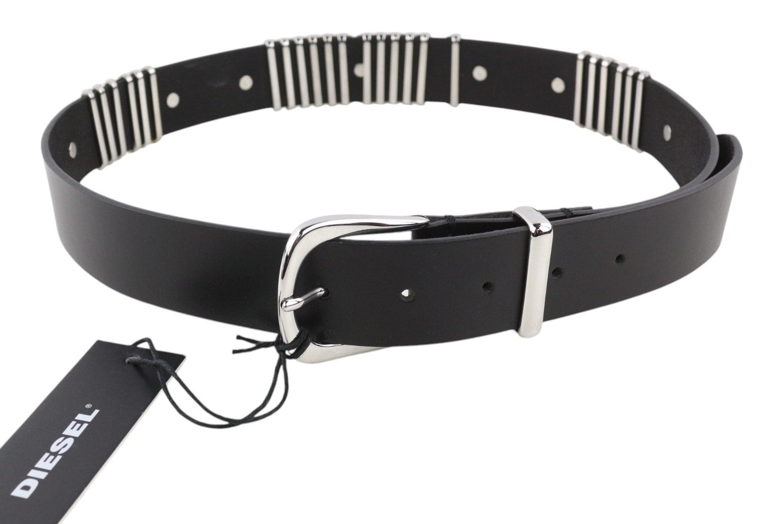 DIESEL D-Burny Women Belt 85 cm Black Leather Detailed Metal Buckle RRP180