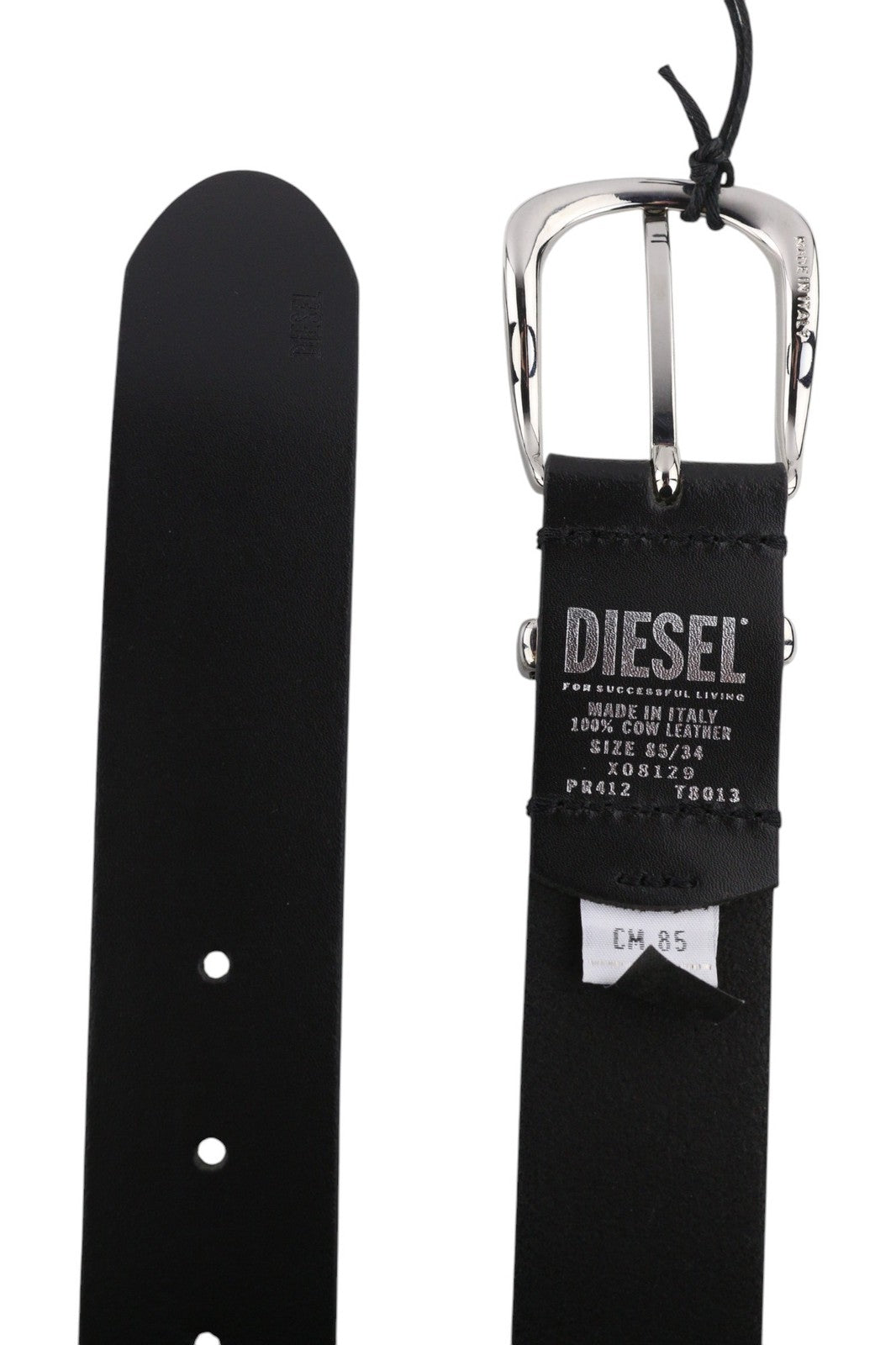DIESEL D-Burny Women Belt 85 cm Black Leather Detailed Metal Buckle RRP180