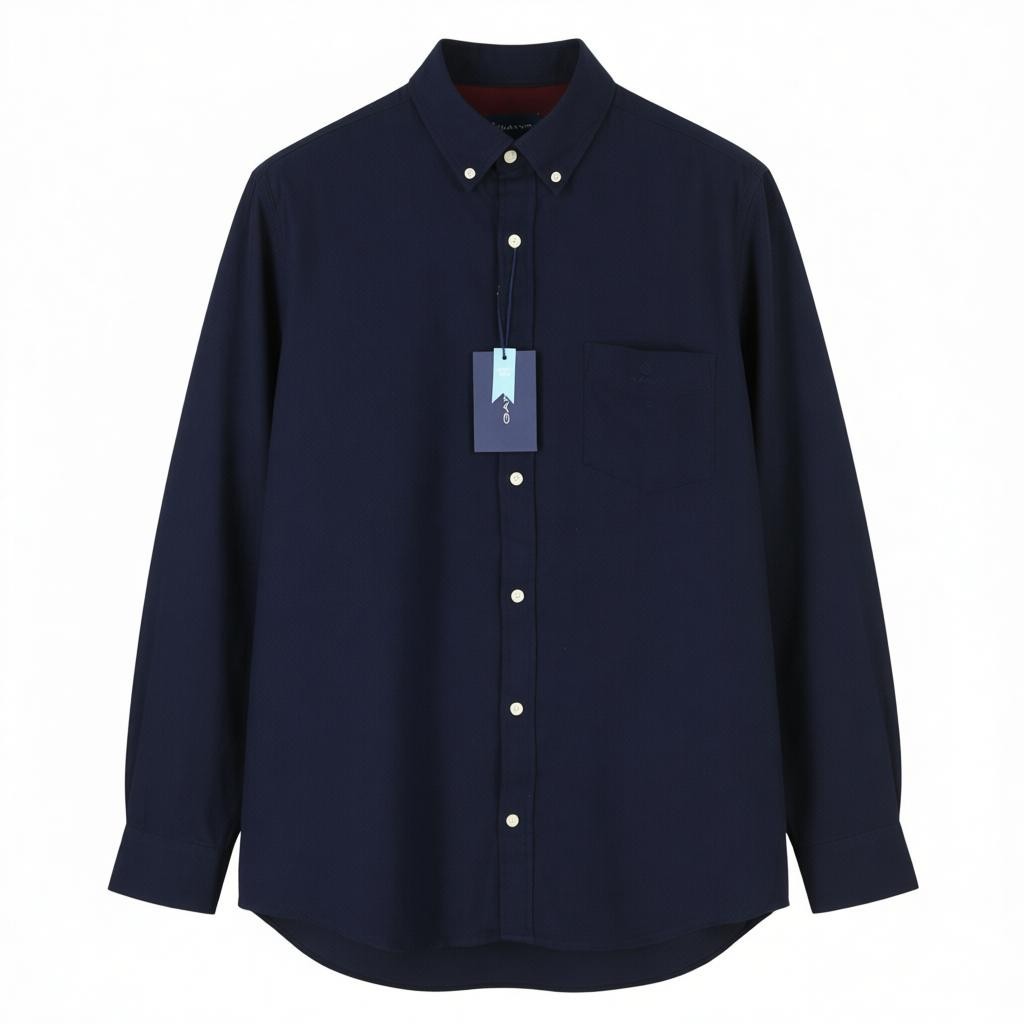 GANT Reg Herringbone Flannel Men Shirt L Evening Blue Button-Down Neck Casual