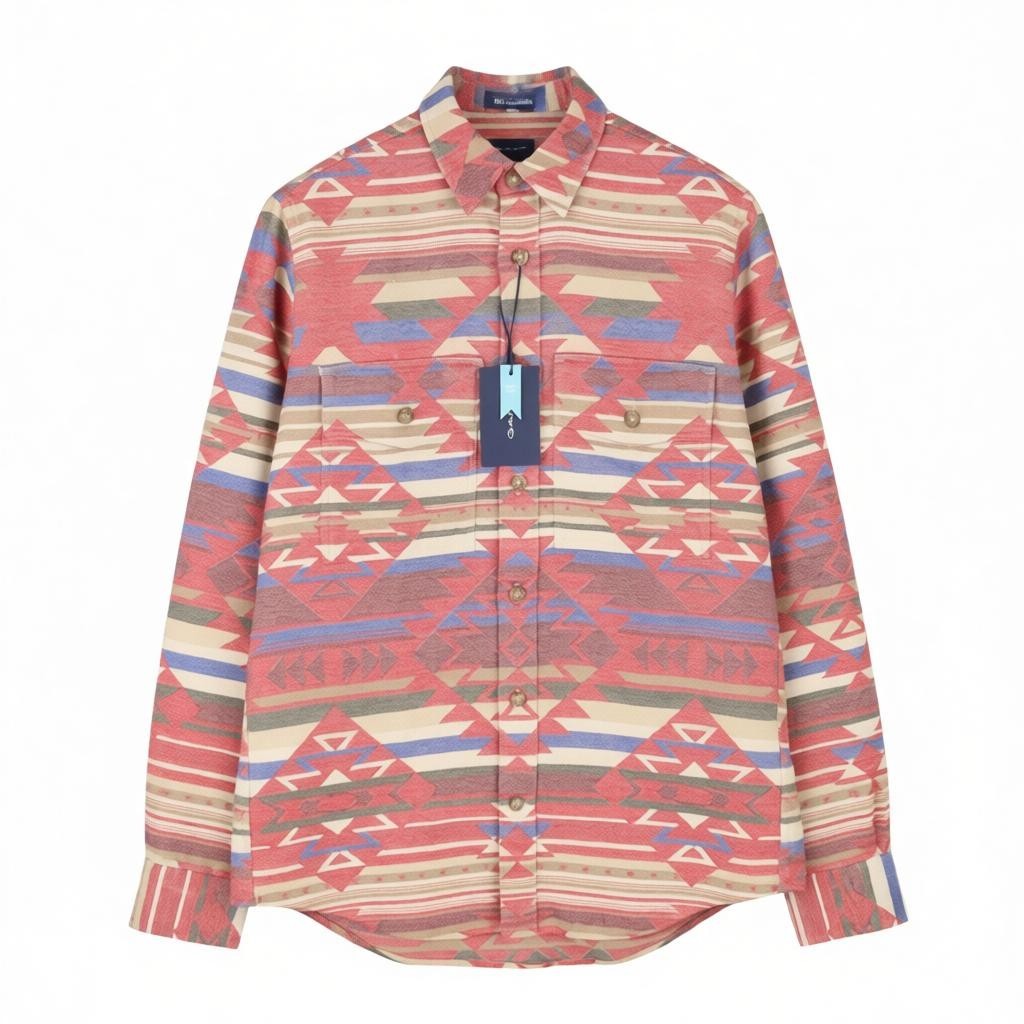 GANT Reg Geometric Jacquard Town Men Shirt M Equestrian Red Spread Neck Casual
