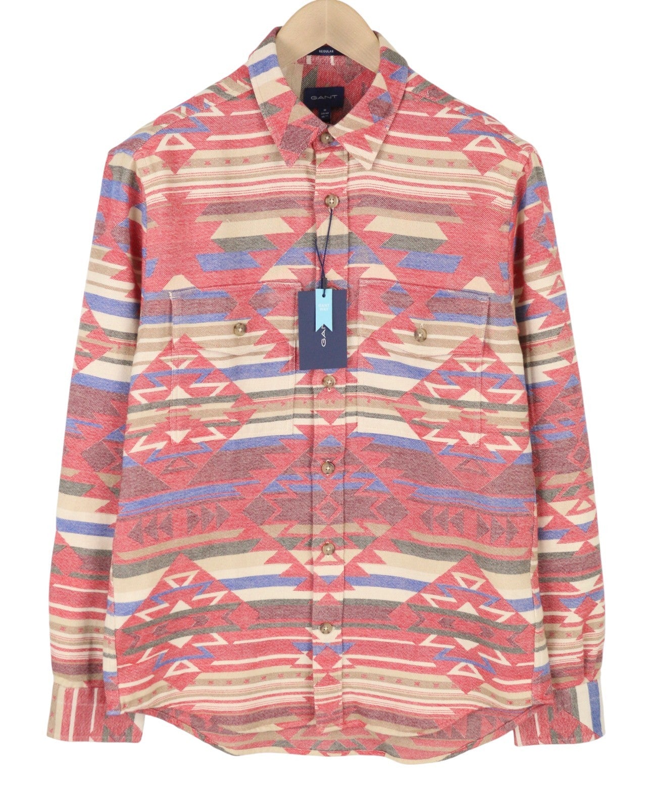 GANT Reg Geometric Jacquard Town Men Shirt M Equestrian Red Spread Neck Casual