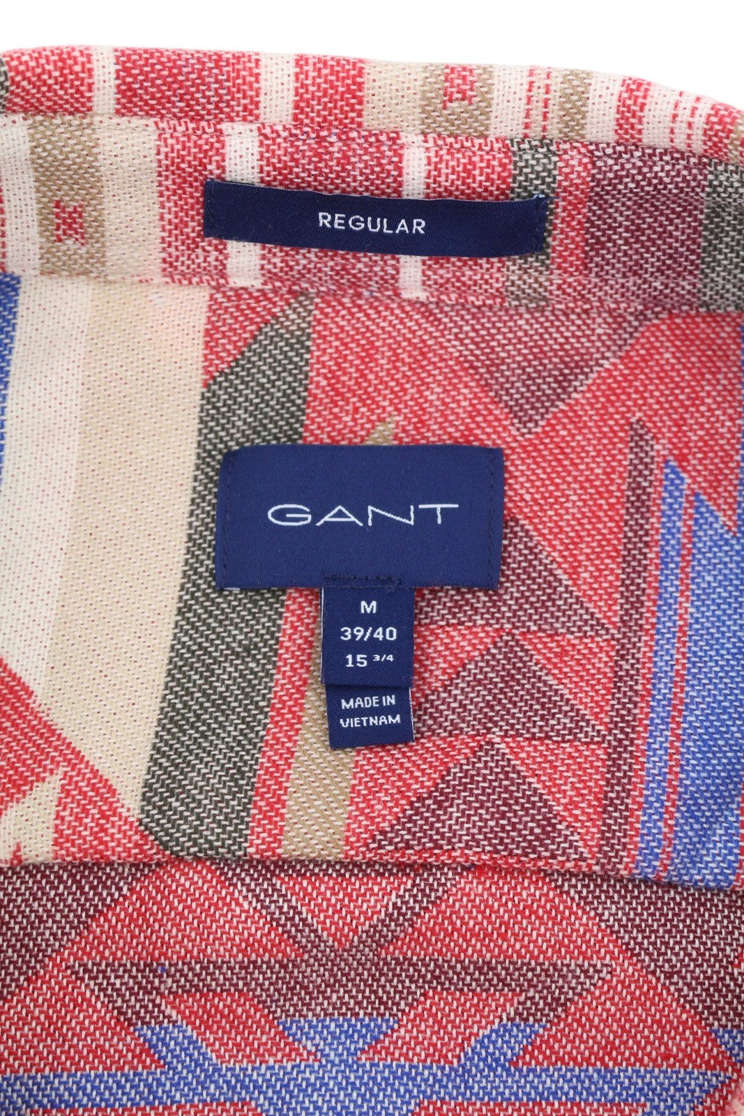 GANT Reg Geometric Jacquard Town Men Shirt M Equestrian Red Spread Neck Casual