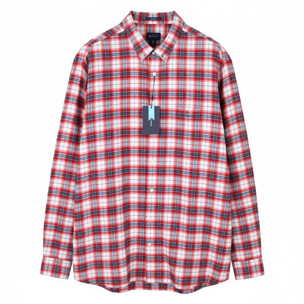 GANT Flannel Check Men Shirt 3XL Bright Red Button-Down Neck Patch Pocket Casual