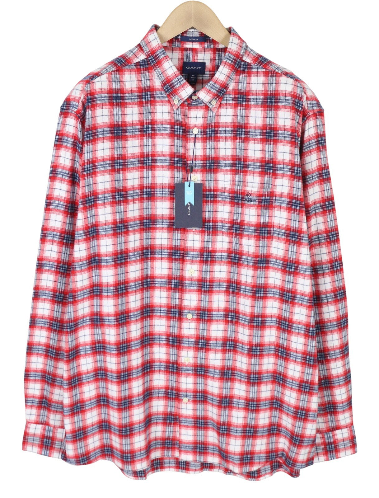 GANT Flannel Check Men Shirt 3XL Bright Red Button-Down Neck Patch Pocket Casual