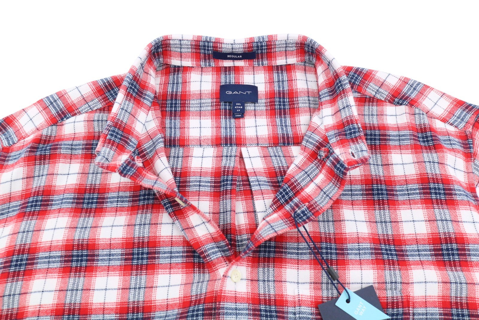 GANT vyriški marškinėliai su flaneliniais languotais 3XL dydžiais, ryškiai raudoni, su sagomis užsegama apykakle, kišenėmis laisvalaikiui 