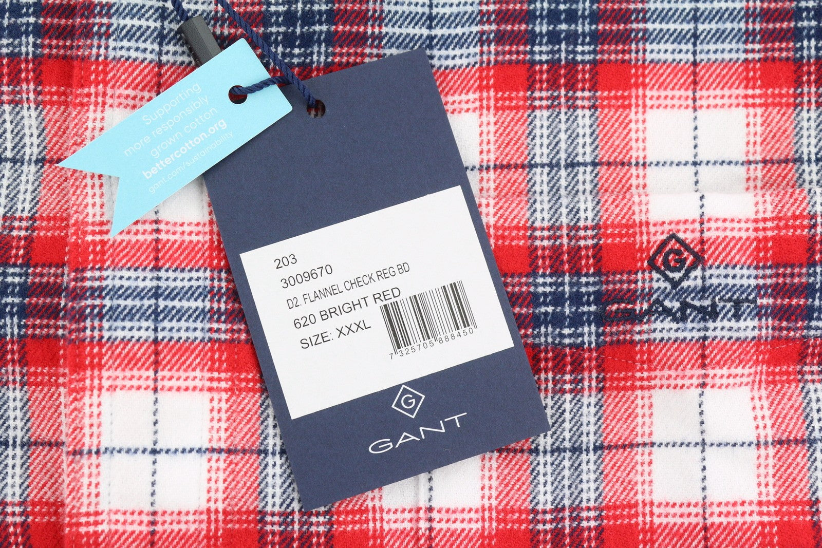 GANT vyriški marškinėliai su flaneliniais languotais 3XL dydžiais, ryškiai raudoni, su sagomis užsegama apykakle, kišenėmis laisvalaikiui 