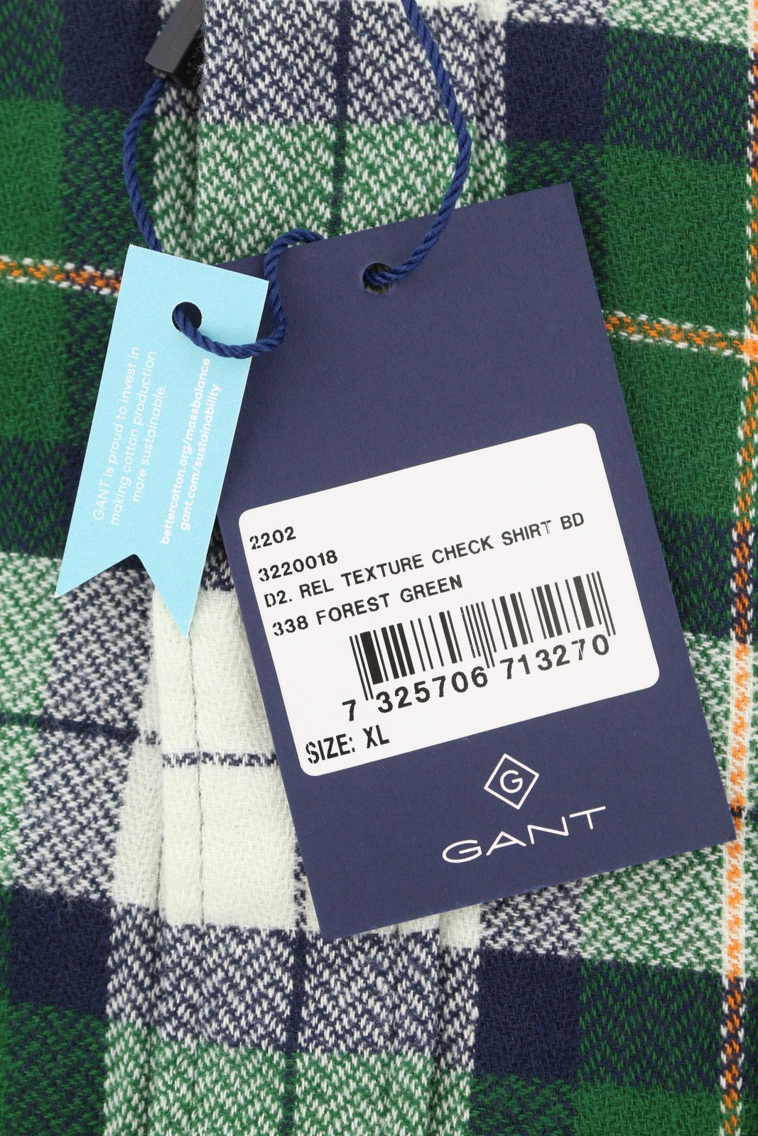 GANT Rel Texture Check vyriški marškinėliai XL dydžio, miško žali, flaneliniai, su sagomis atlenkiama apykakle, laisvalaikio stiliaus 