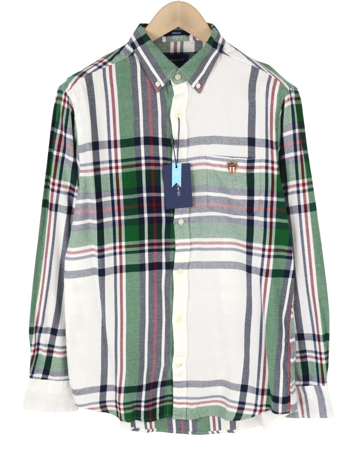 GANT Reg Flannel Banner Shield Men Shirt M Eggshell Button-Down Patch Pocket