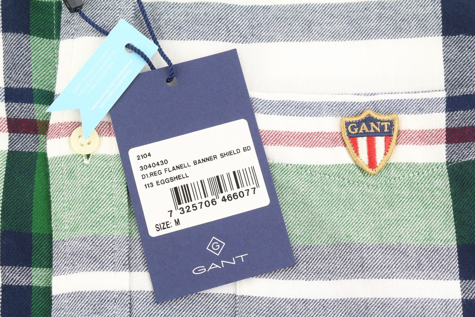 GANT Reg Flannel Banner Shield vyriški marškinėliai M su kiaušinio lukšto raštu ir uždėtomis kišenėmis