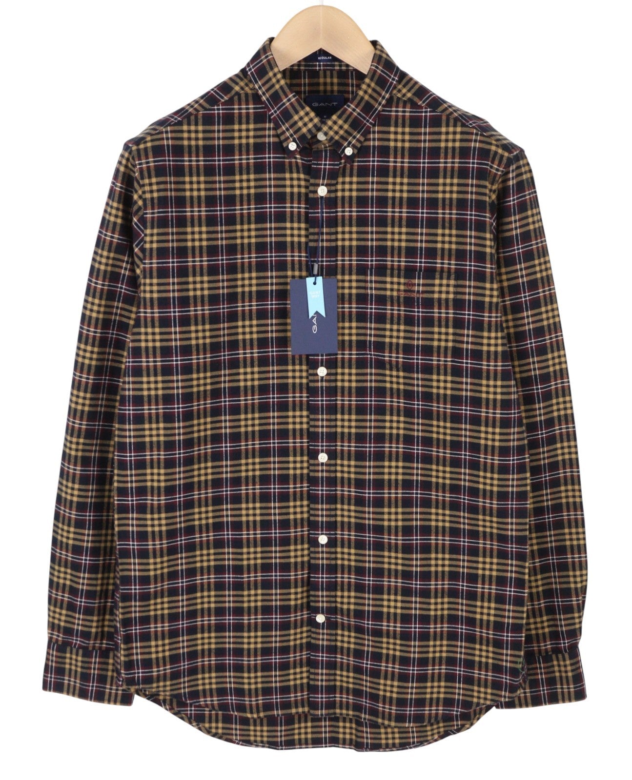 GANT Reg Brushed Oxf Check Men Shirt M Royal Port Red Button-Down Neck Flannel