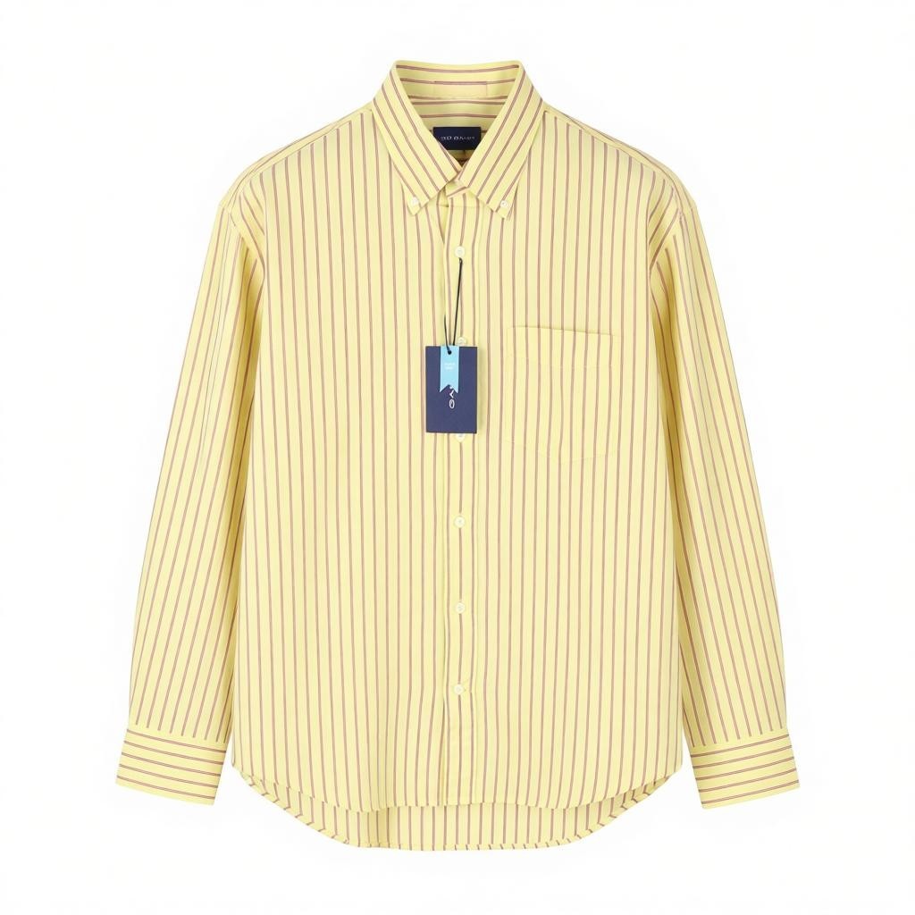 GANT Rel Oxford Stripe Men Shirt S Lemon Button-Down Neck Patch Pocket Casual