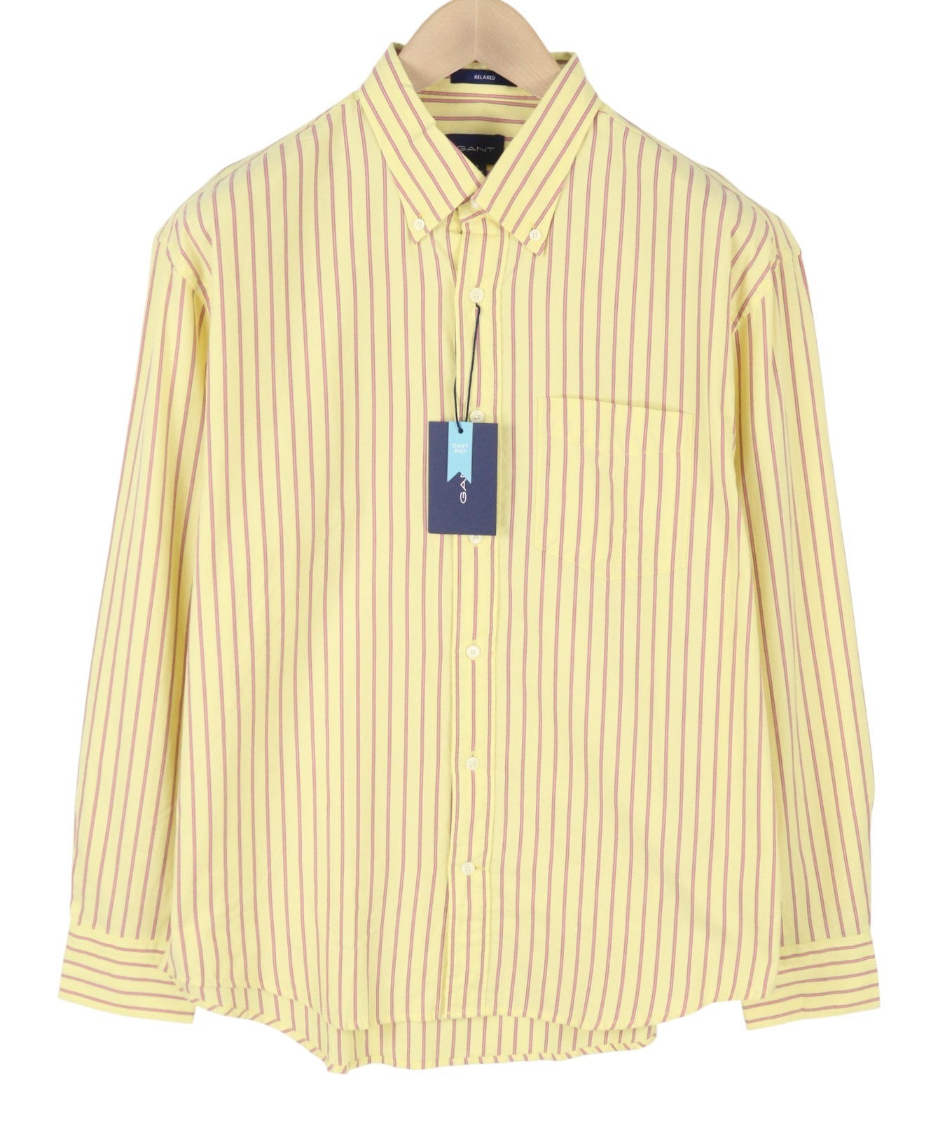 GANT Rel Oxford Stripe Men Shirt S Lemon Button-Down Neck Patch Pocket Casual