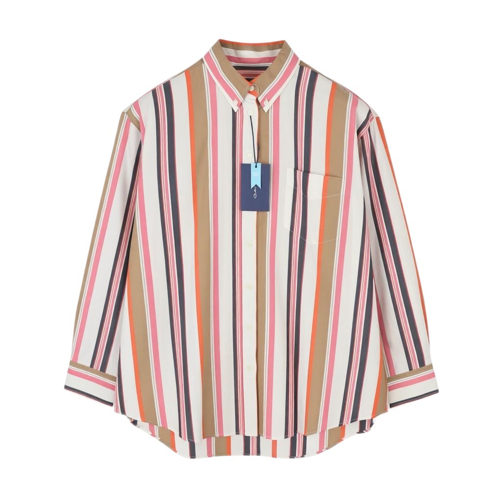 GANT Relaxed Multi Stripe Women Shirt EU40 Eggshell Button-Down Oversized Loose
