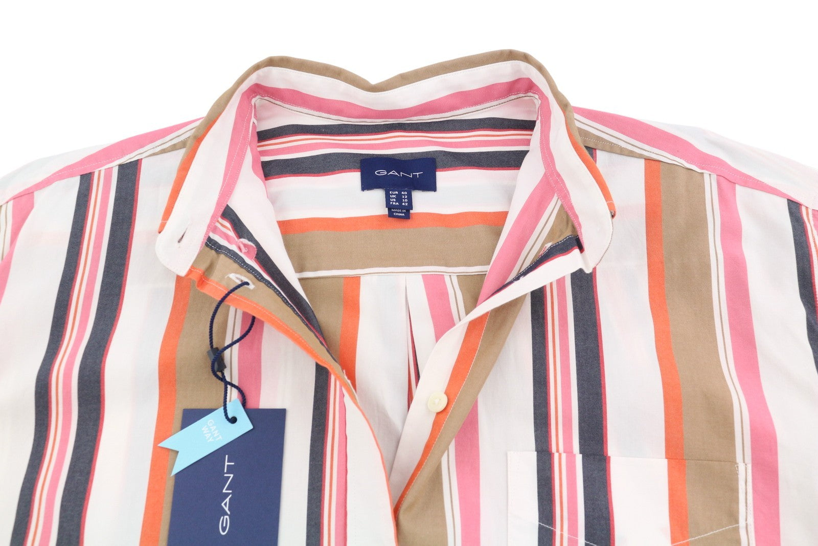 GANT laisvalaikio marškinėliai su dryžiais, 40 dydžio, kiaušinio lukšto formos, su sagomis apačioje, dideli laisvi marškinėliai 