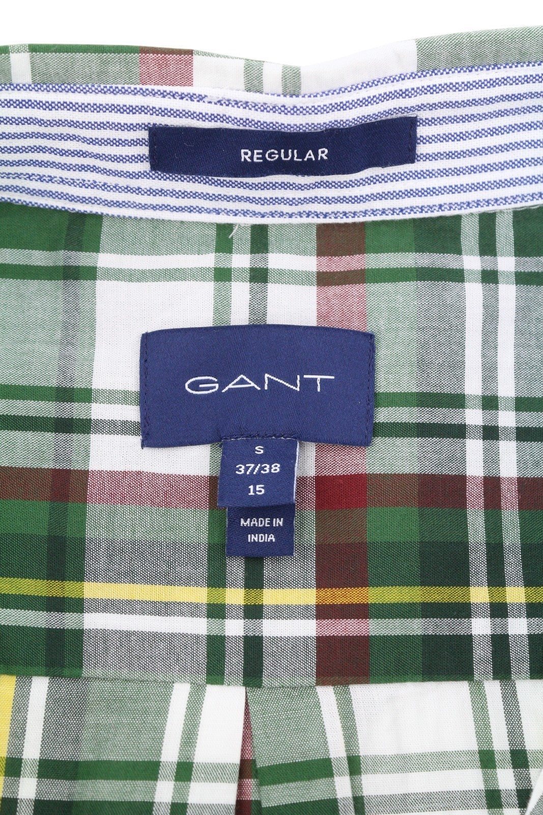 GANT Reg Ut Washed Check Men Shirt S Eden Green Button-Down Neck Logo Casual