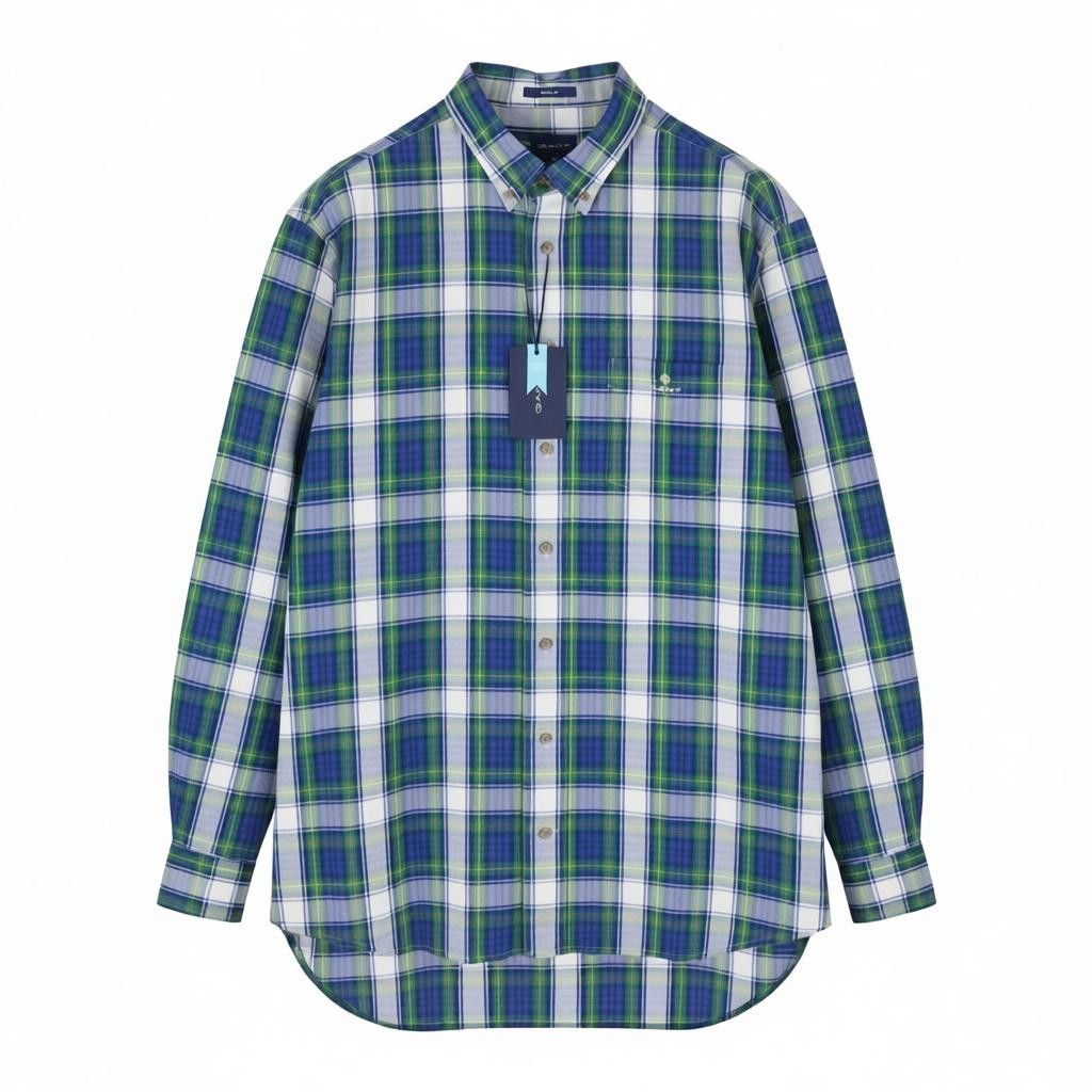 GANT Red Washed Bc Check Men Shirt 2XL Lavish Green Plaid Button-Down Casual